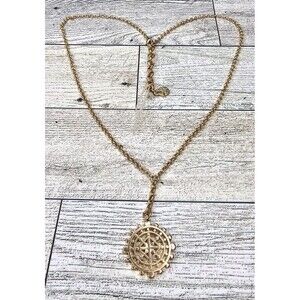 Lucky Brand Gold Tone Compass Pendant Necklace